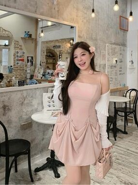 Soft Pink Convertible Bow Dress Adjustable Length Coquette Fairycore